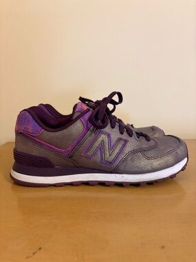New Balance Women's 574 Sneakers in Purple with White and Orange